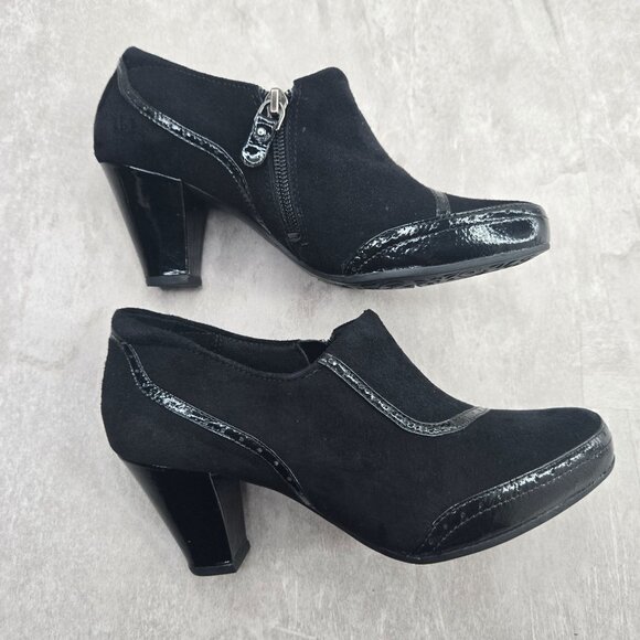 Clarks Comfort Ankle Booties Size 6 Black Suede Preppy Block Heel Shoe Boots - Picture 5 of 12